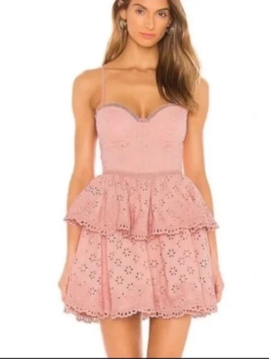 NBD Dresses & Skirts - NBD Eyelet Lace Mini Dress in Pink Size Small Like New